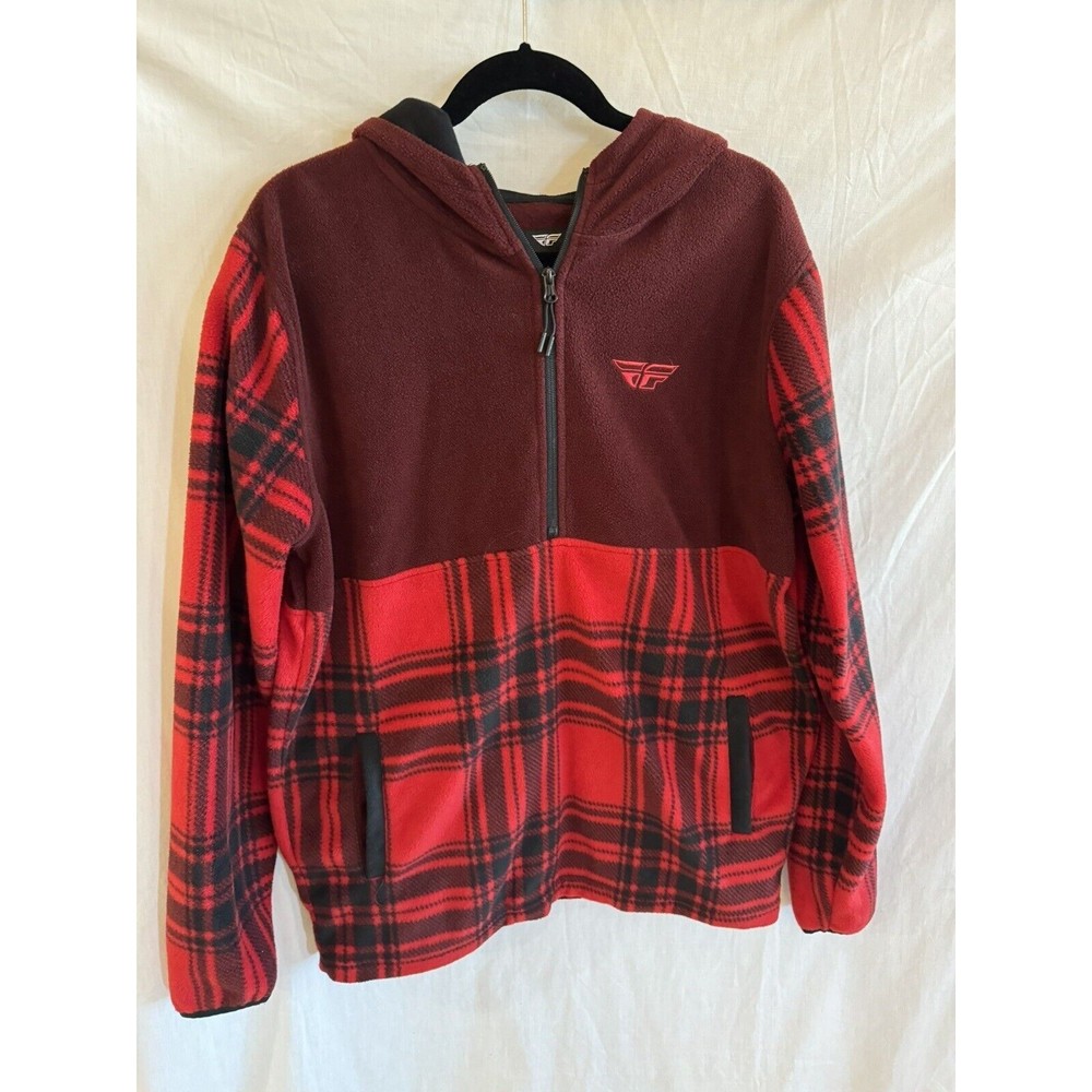 FLY‎ RACING FLY HALF ZIP PULLOVER HOODIE RED PLAID SMALL Medium